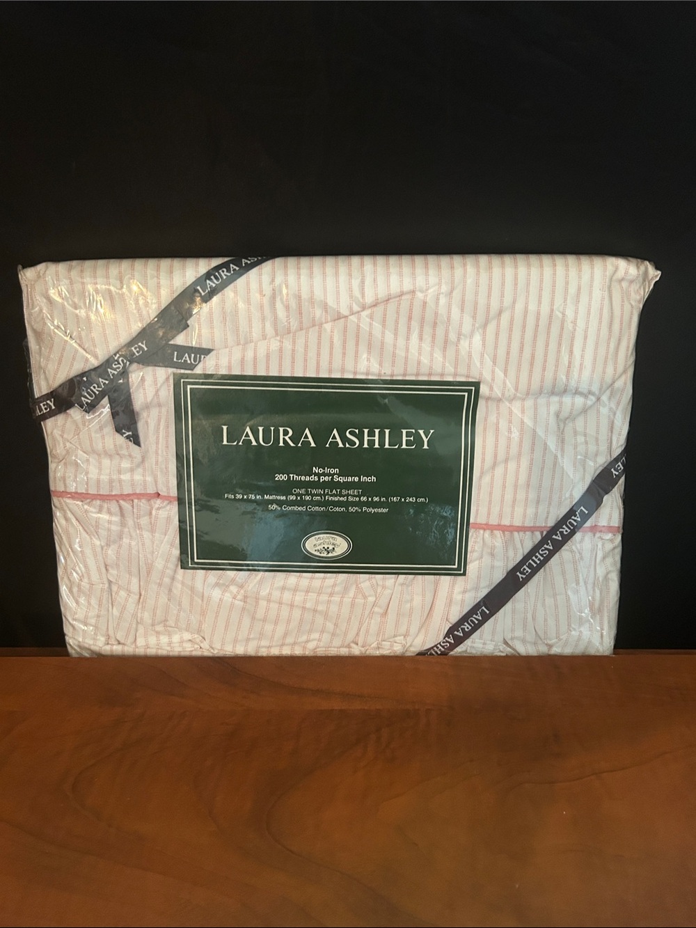Vintage Laura Ashley Pink and White Striped Twin Flat Sheet